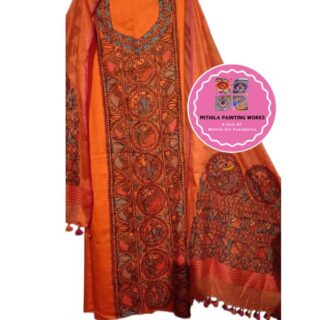Madhubani Handpainted Linen Cotton Three Piece Suits
