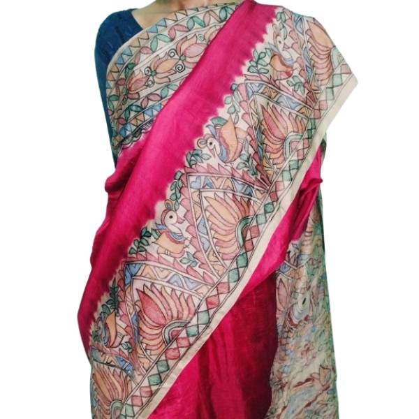 Madhubani Handpainted  Tussar Silk Sarees